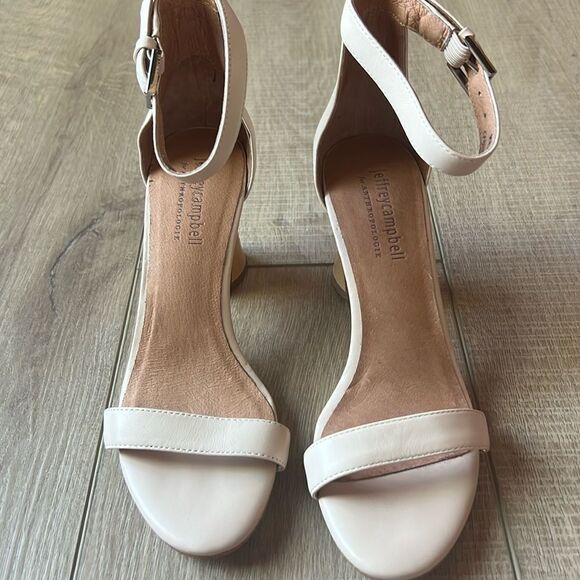 Jeffrey Campbell Ivory Leather Striped Sandal One Strap Heels - Picture 2 of 7